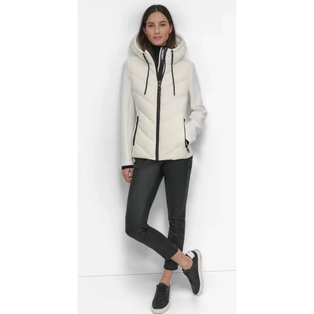 NWT DKNY Women's Hooded Scuba Puffer Coat White‎ Size XXL